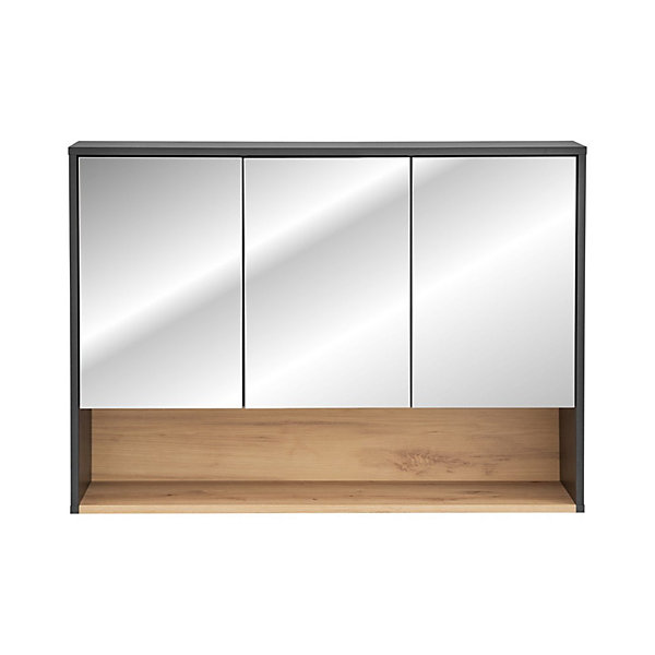 Meuble haut de salle de bain TALOKA3 portes miroirGris anthracite et chene clairL100 cmSuspendu