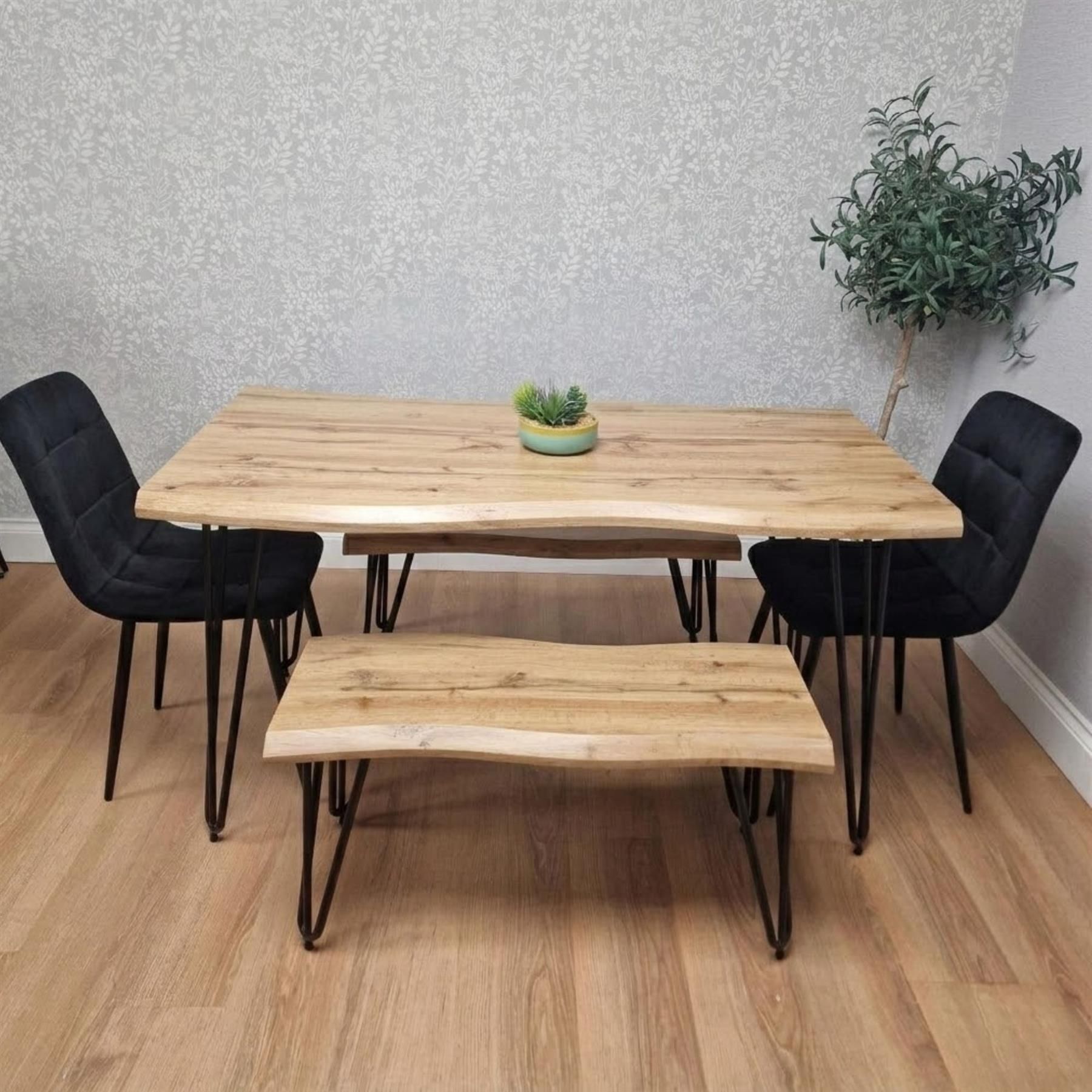 KOSY KOALA Modern Dining Table Set With 2 Black Velvet Chairs And 2 Benches Dining Room Furniture