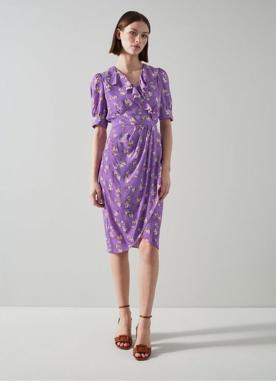 Ophelia Purple Cherry Blossom Print Ruffle Dress