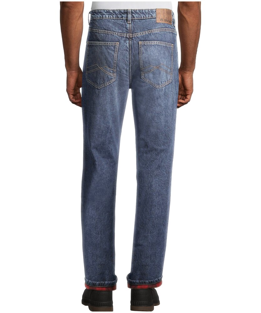 WindRiver Men's T-Max Plaid Flannel Lined Straight Fit Regular Rise Jeans - Dark Wash