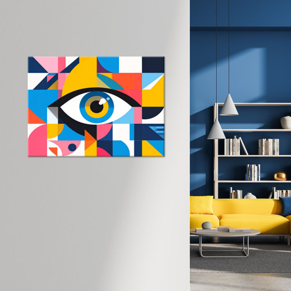 Obraz w stylu Bauhaus do salonu, Kolorowe Minimalistyczne Oko 30x20
