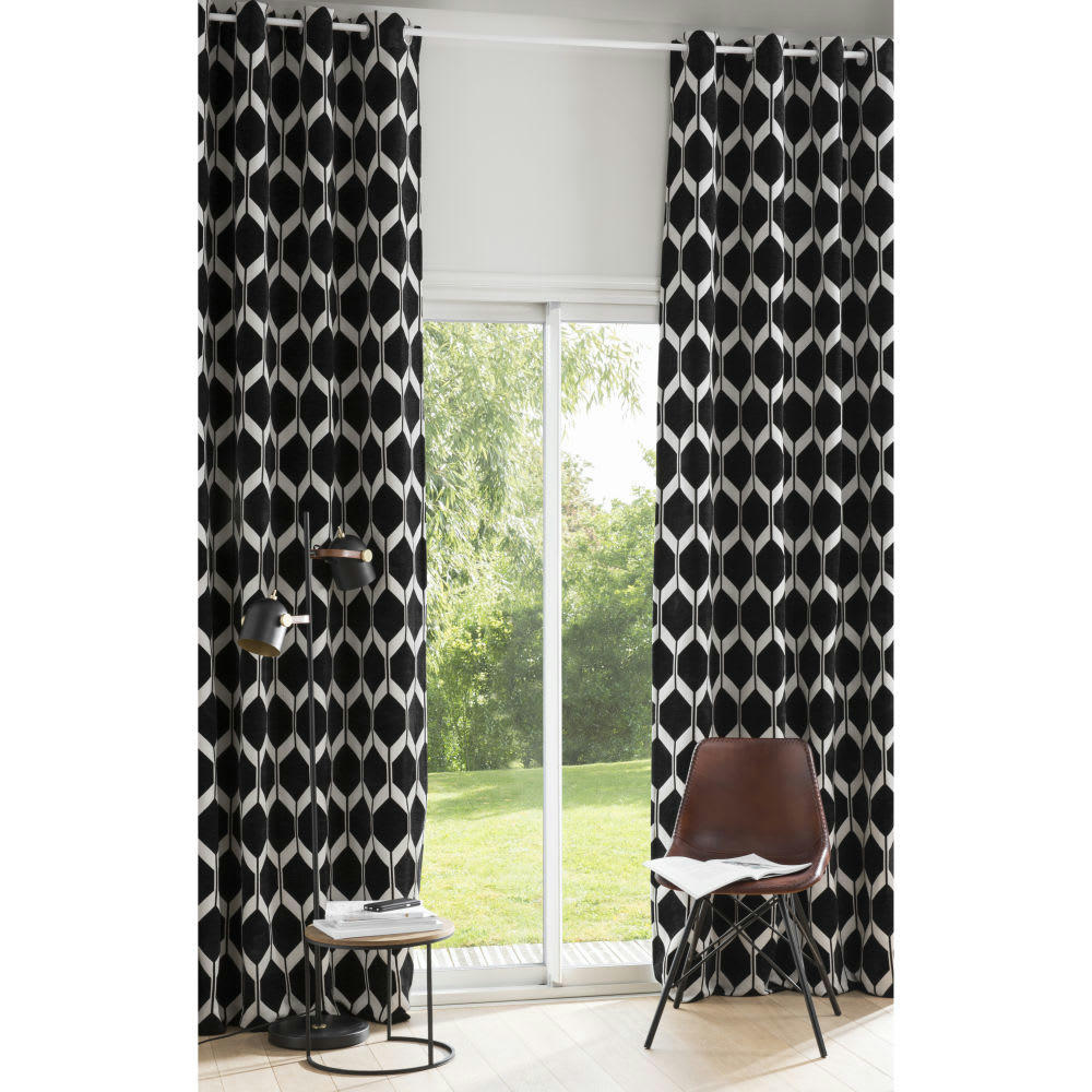 ASTON - Rideau à œillets en velours noir motifs jacquard à l