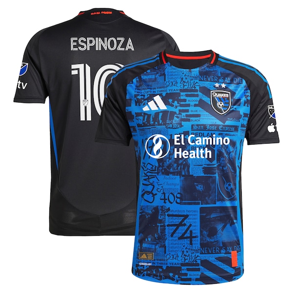 Cristian Espinoza San Jose Earthquakes adidas 2025 Headliner Authentic Player Jersey - Black