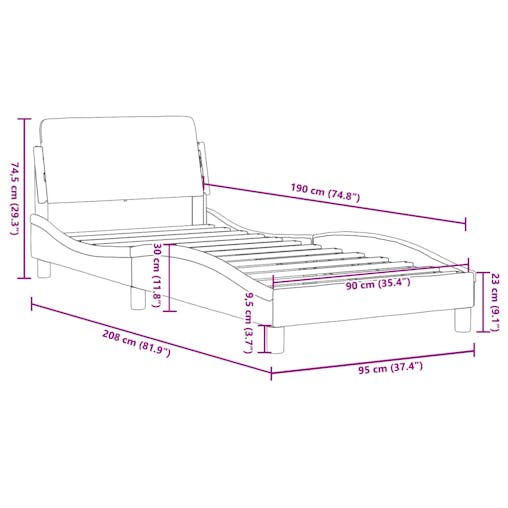 NNEVL Bed Frame with Headboard Dark Grey 90x190 cm Fabric