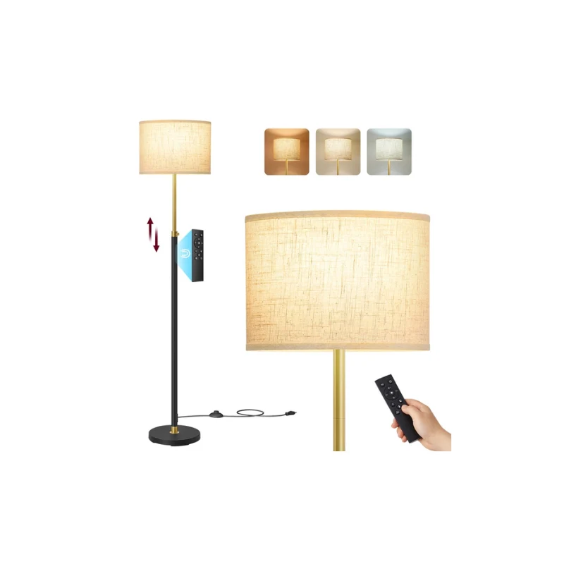 Lampe sur pied avec abat-jour en tissu, hauteur réglable de 140 à 170 cm et télécommande
