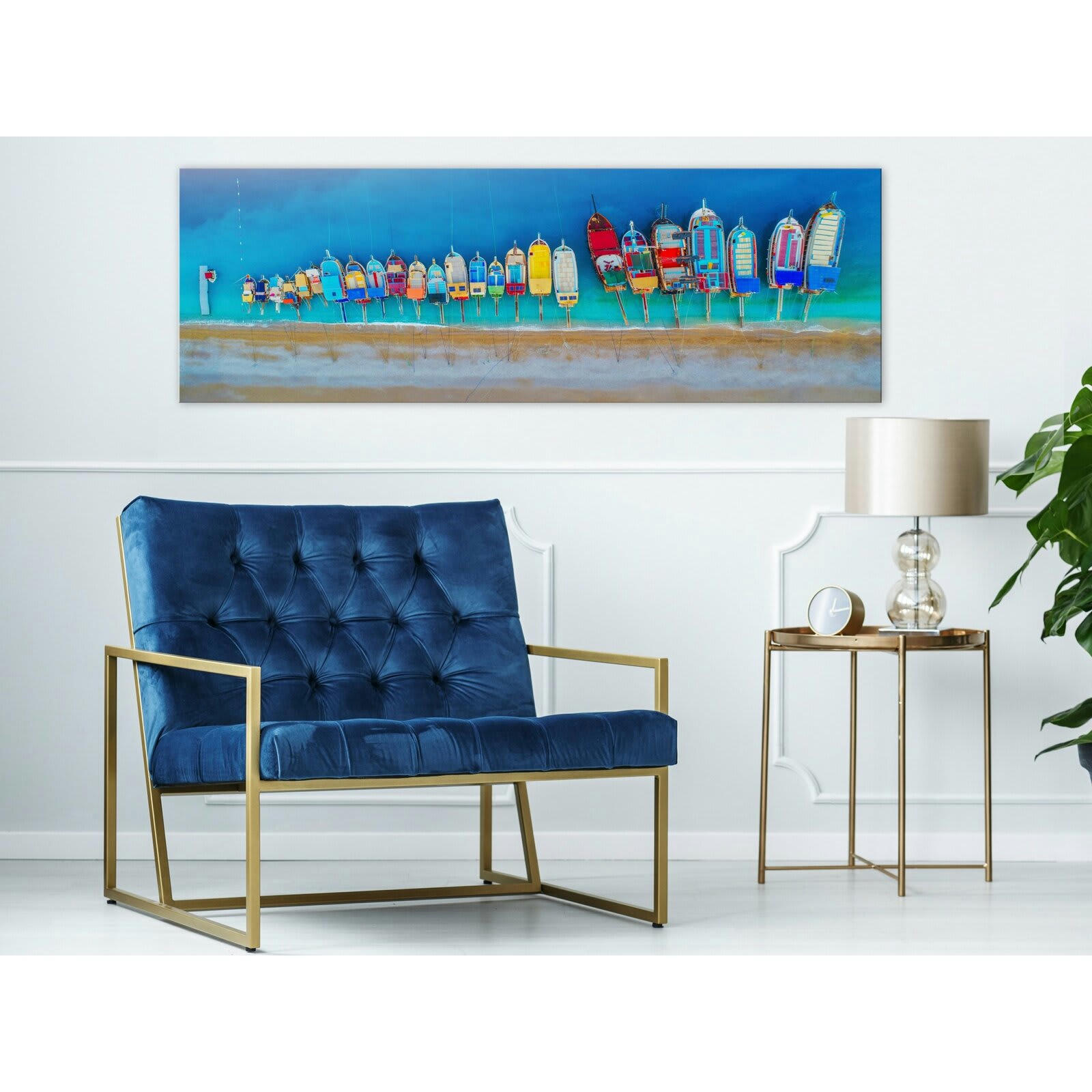 - Tableau bateaux colorés étroits 150 x 50 cm