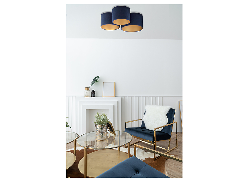 Lampa sufitowa 3-punktowa welurowa granatowo-złota