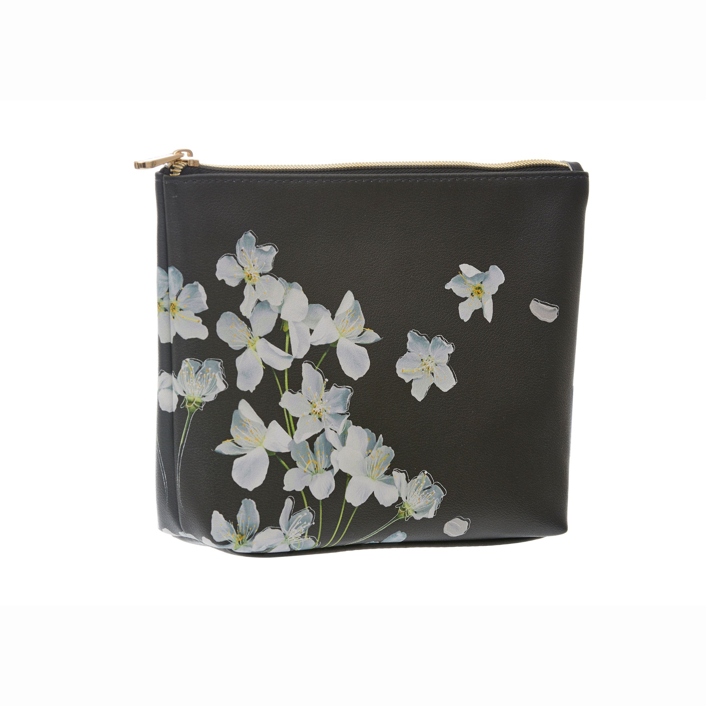 Danielle Creations Black Floral Midnight Breeze Small Beauty Cosmetic Make Up Bag