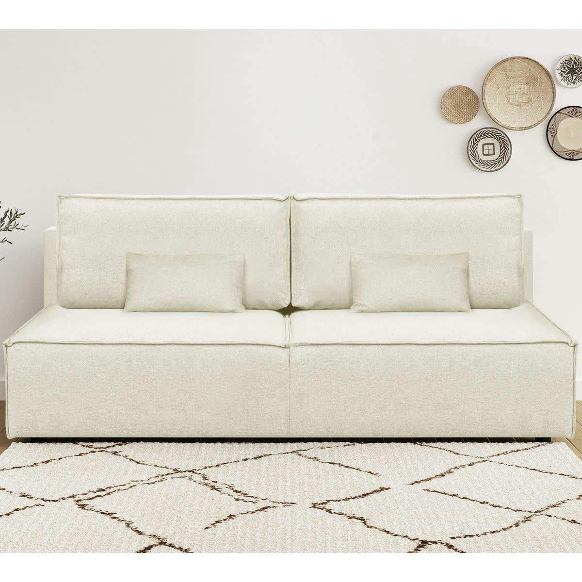 MILLA NEW - Canapé convertible 3 places avec coffre en tissu ivoire