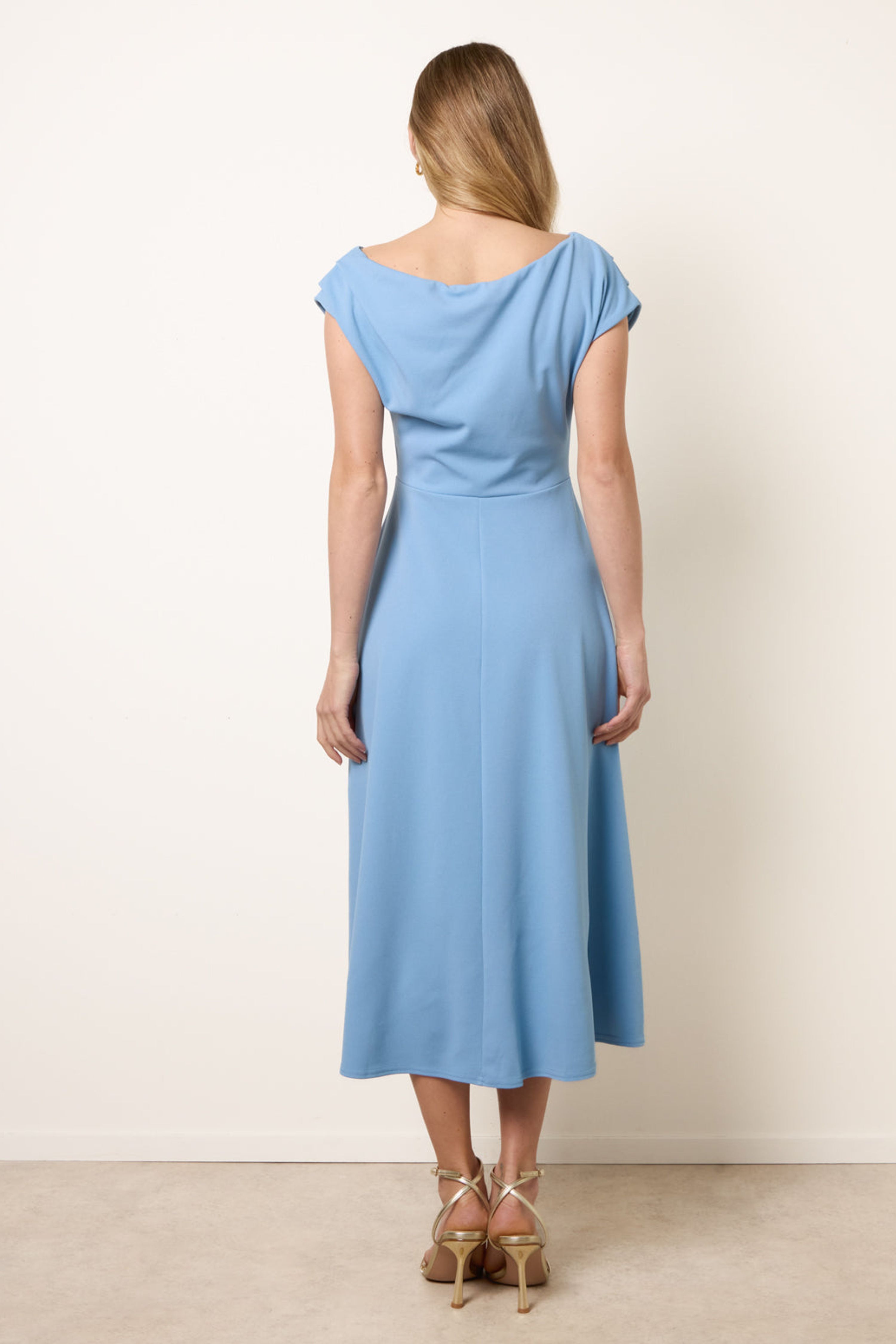 Blue Vanilla Blue Scuba Crepe Off-Shoulder Skater Dress
