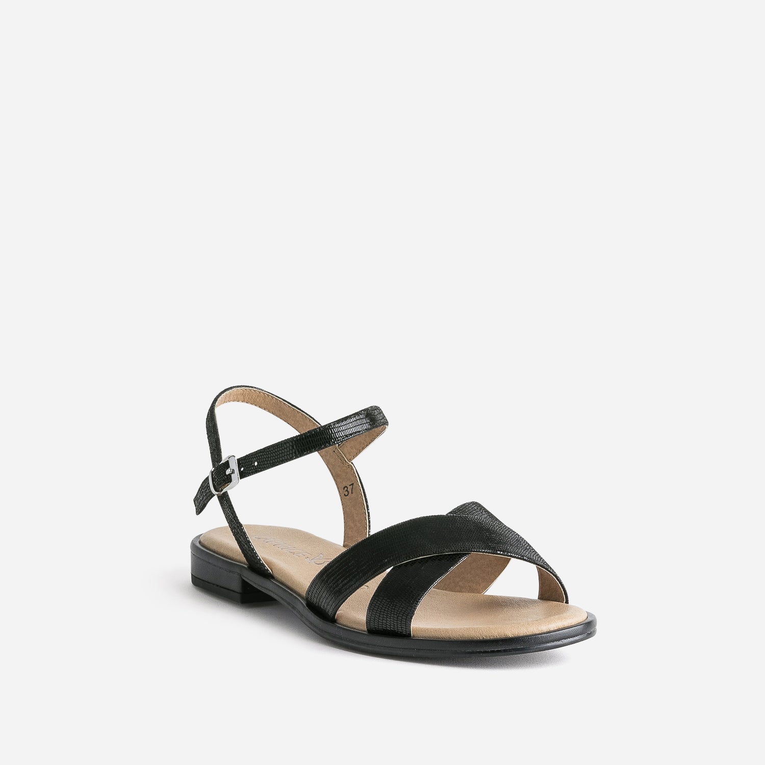 Sandale CAPRICE noire en cuir effet python