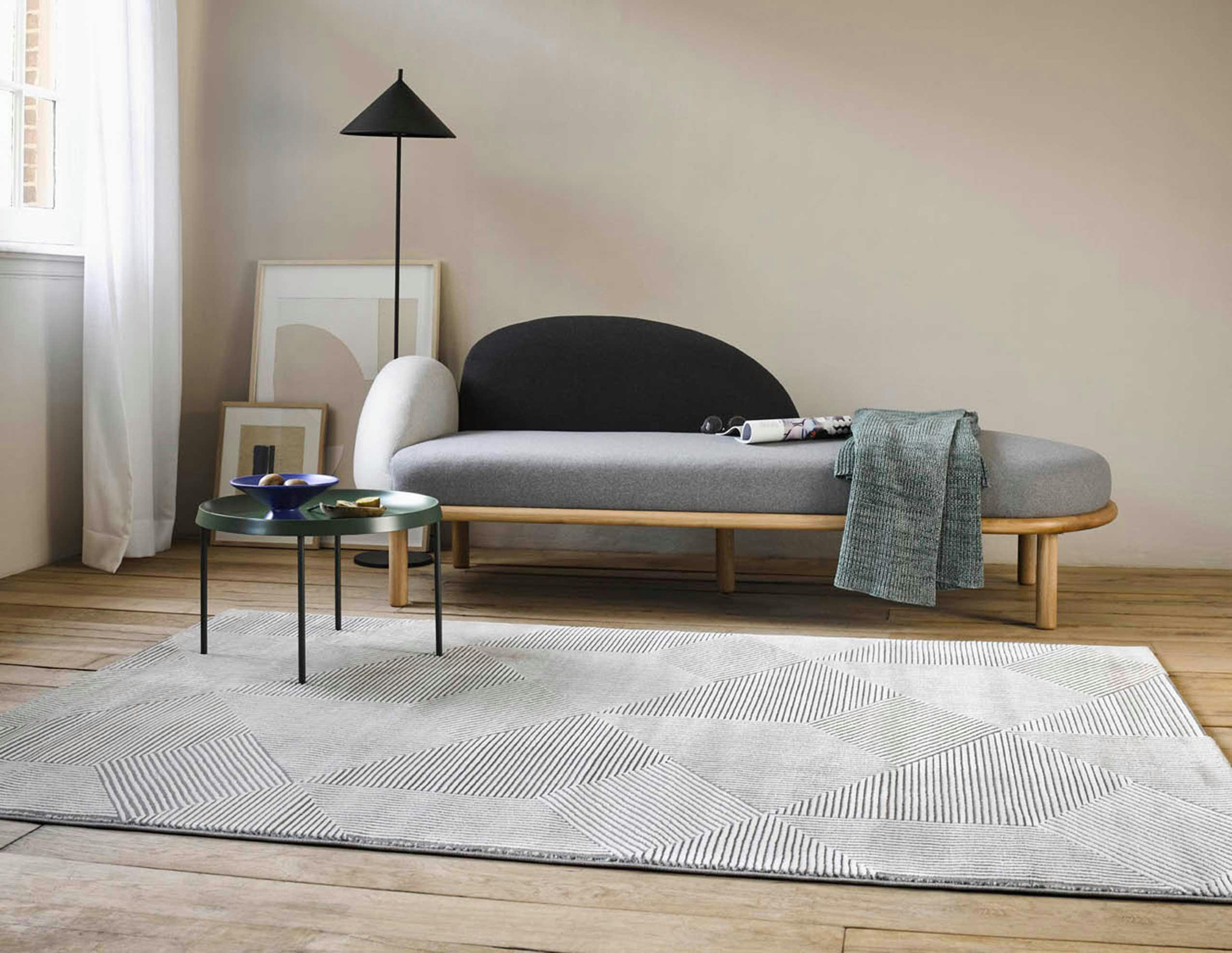 VELVET GROOVE - Tapis motif géométrique relief beige taupe 170x120