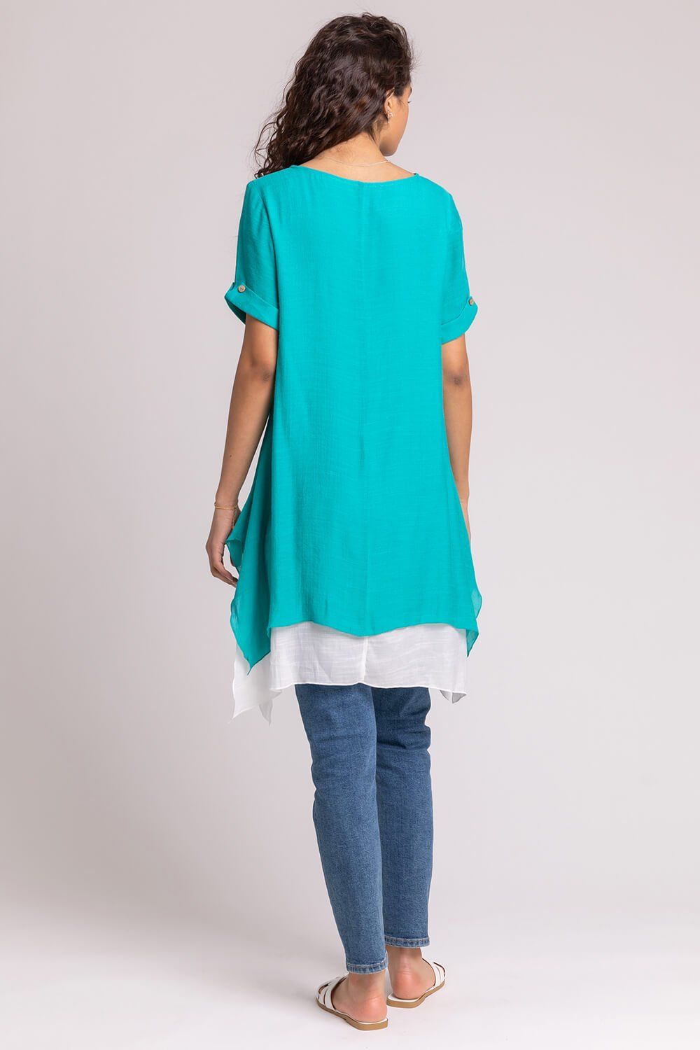 Roman Dragonfly Print Asymmetric Tunic Top