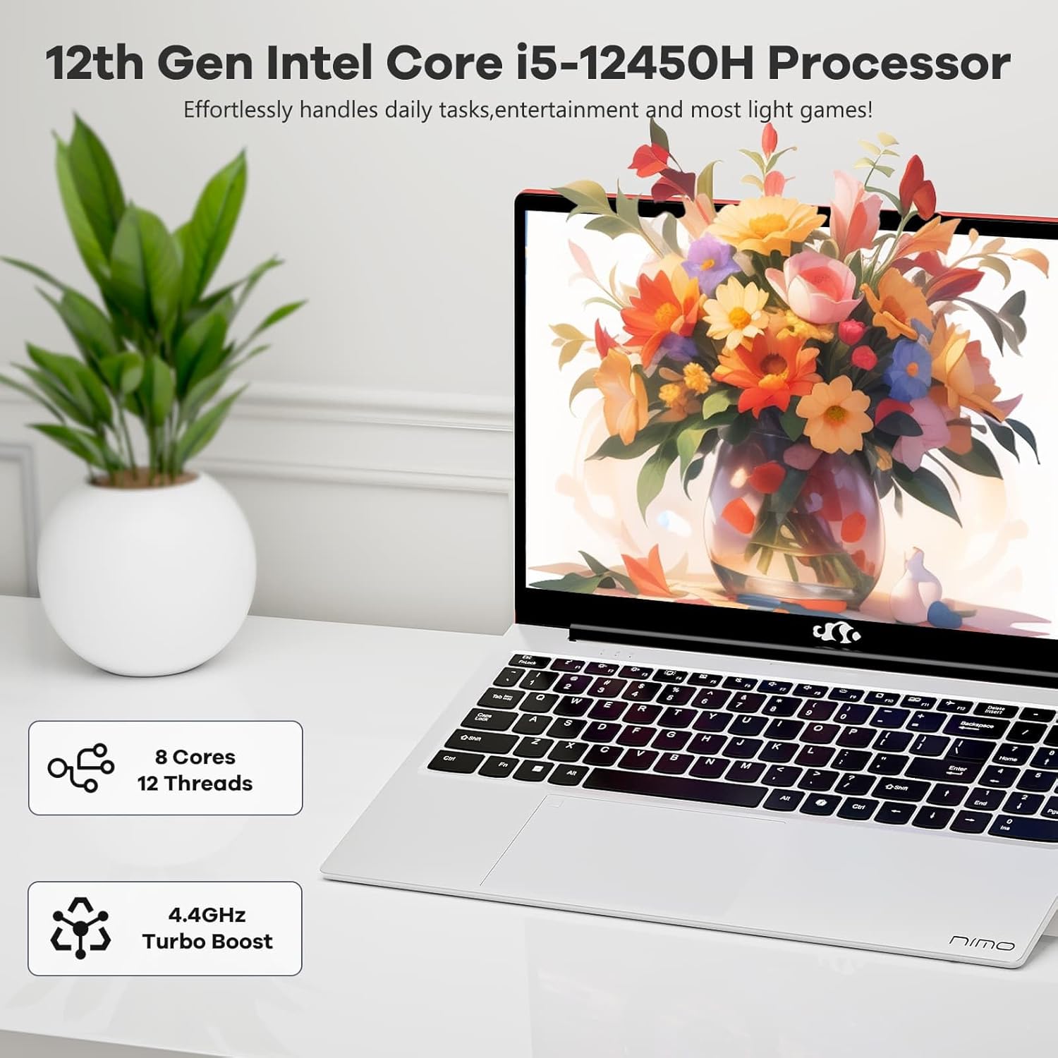 NIMO 15.6 FHD-IPS-Laptop  Intel i5-12450H 8 Cores 8GB RAM 256GB SSD (Beat i7-11800H  Up to 4.4 GHz) 100W Type-C Fingerprint Backlit Keyboard for Professionals & Students Office  Study & Travel