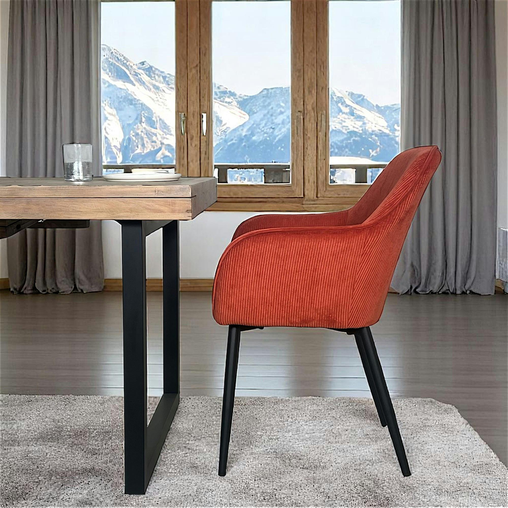 Fauteuil de table tissu cotelé terracotta (lot de 2) MALMOE