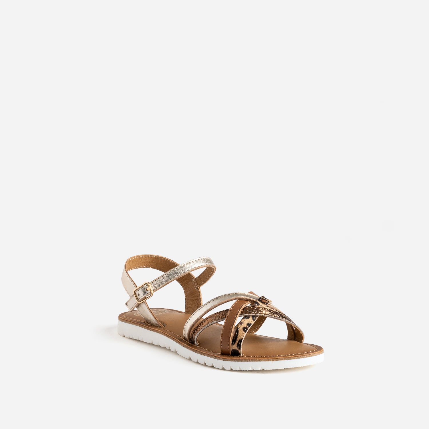 Sandale BUGGY dorée cuir et motif léopard