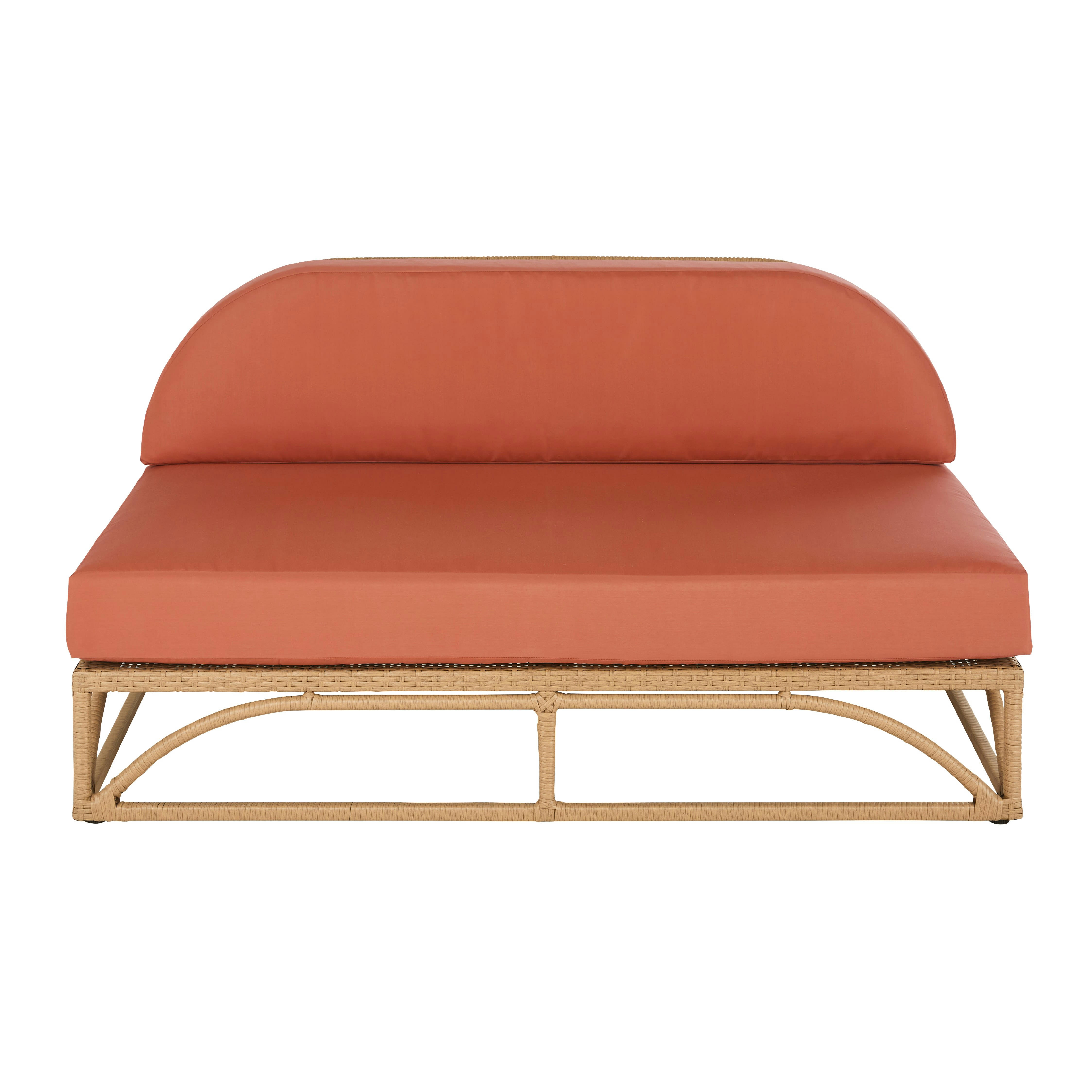 - Canapé de jardin en résine recyclée imitation rotin et polyester recyclé terracotta 2 personnes