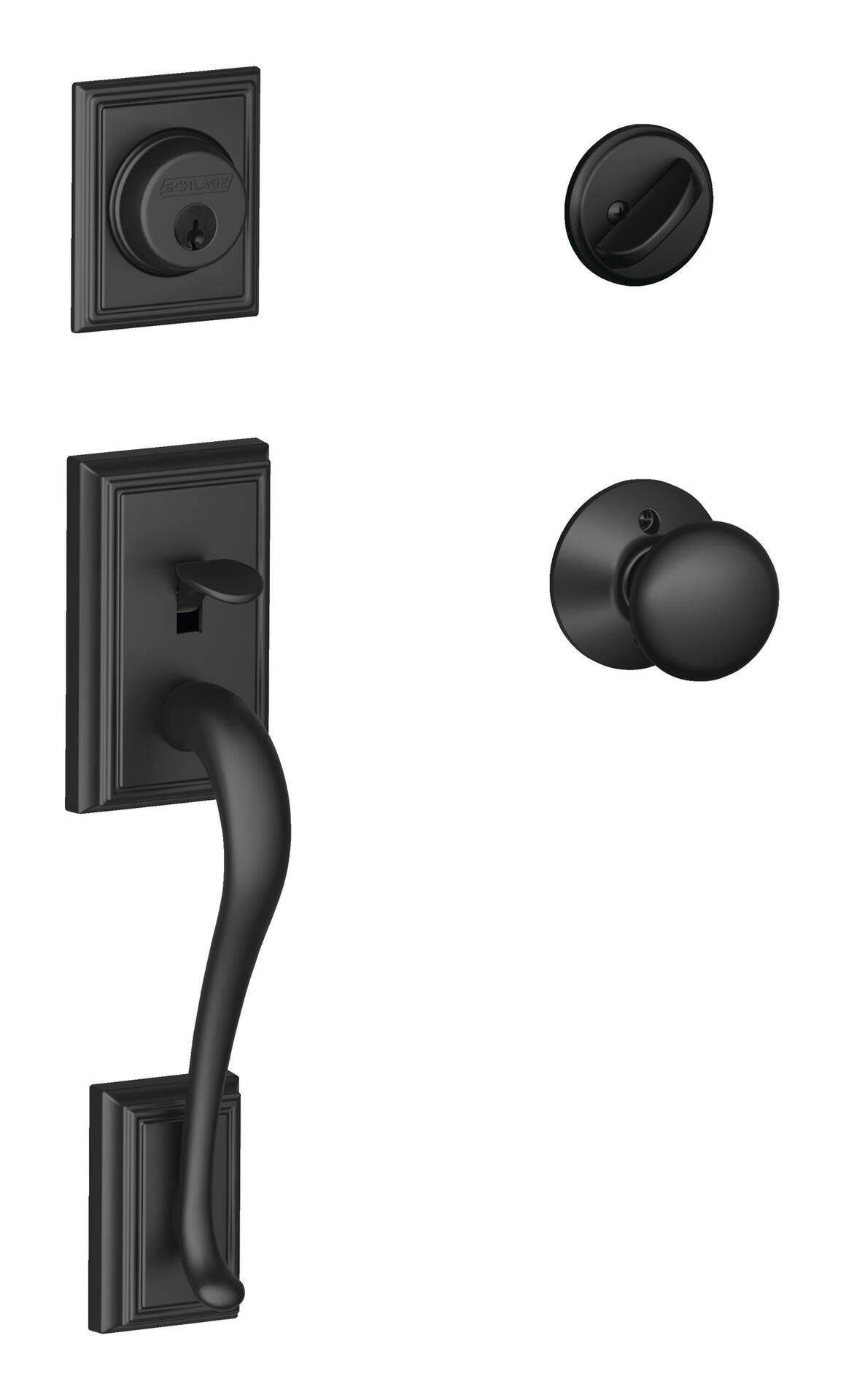 Schlage Addison Grip Handle Set, Plymouth Door Knob & Deadbolt Lock Set, Matte Black