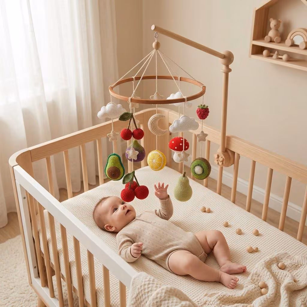 Fruit Baby Mobile for Crib, Montessori Nursery Mobile, Colorful Baby Mobile, Wooden Crib Mobile with Cherries Lemon Avocado Baby Shower Gift