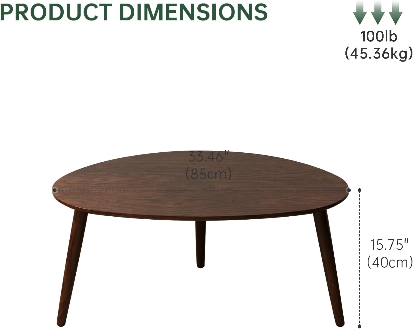 Small Oval Coffee Table, Mid Century Modern Coffee Table for Living Room, 100% Solid Oak Wood Side Table End Tables for Home (Walnut Wood Color, 33.46''x22.83''x15.74'')