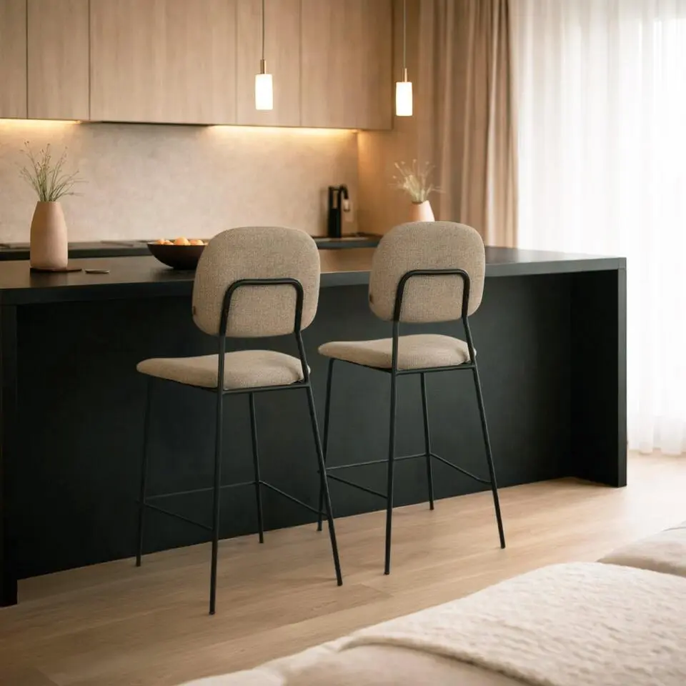 Nolon Jasmijn Barkruk Taupe Melange - Zwart - 65 cm