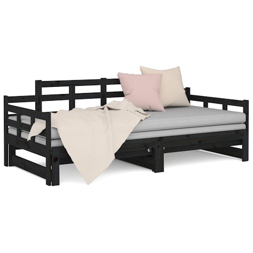 NNEVL Pull-out Day Bed Black Solid Wood Pine 2x(92x187) cm