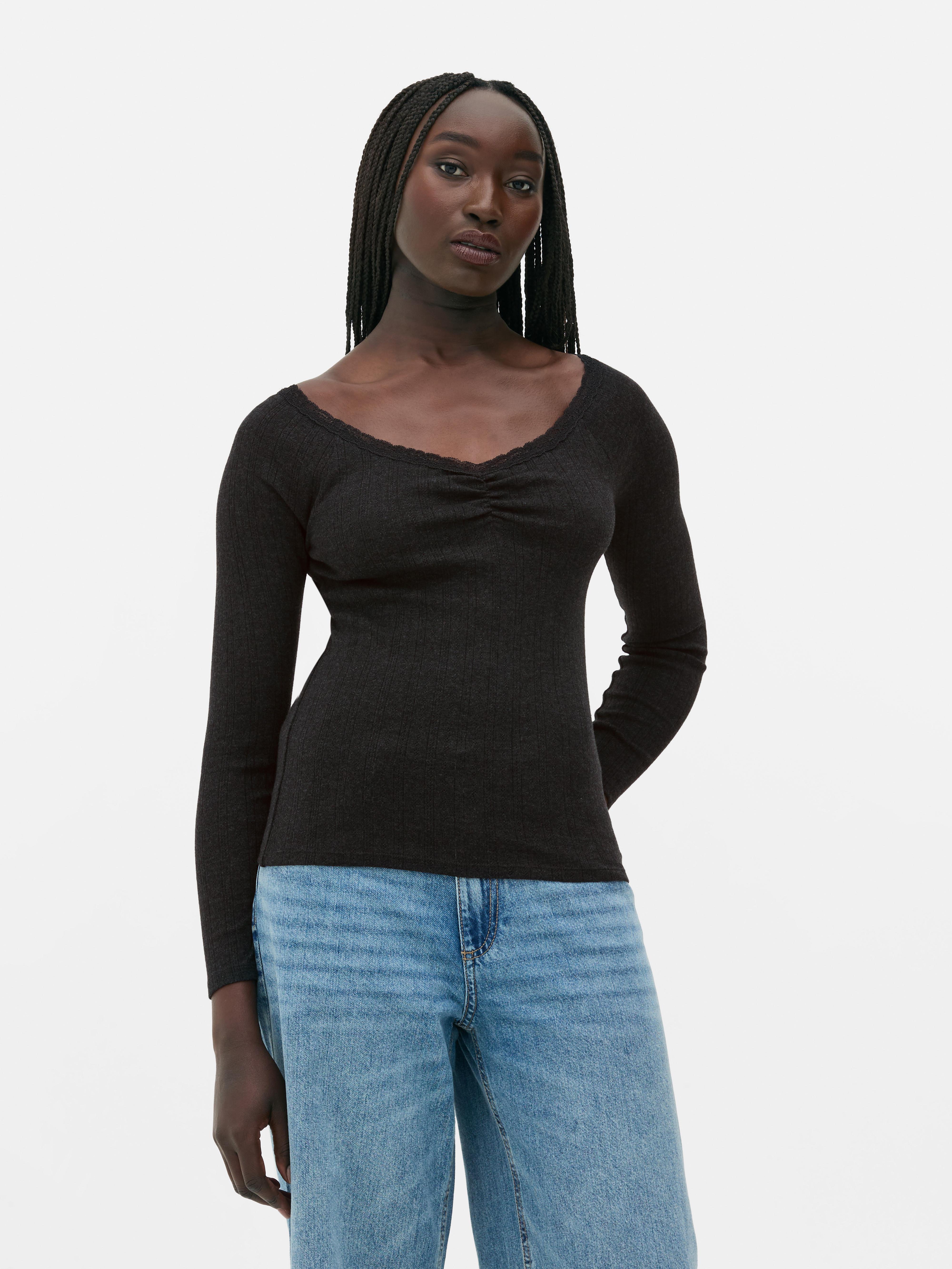 Rita Ora Lace Pointelle Long Sleeve Top