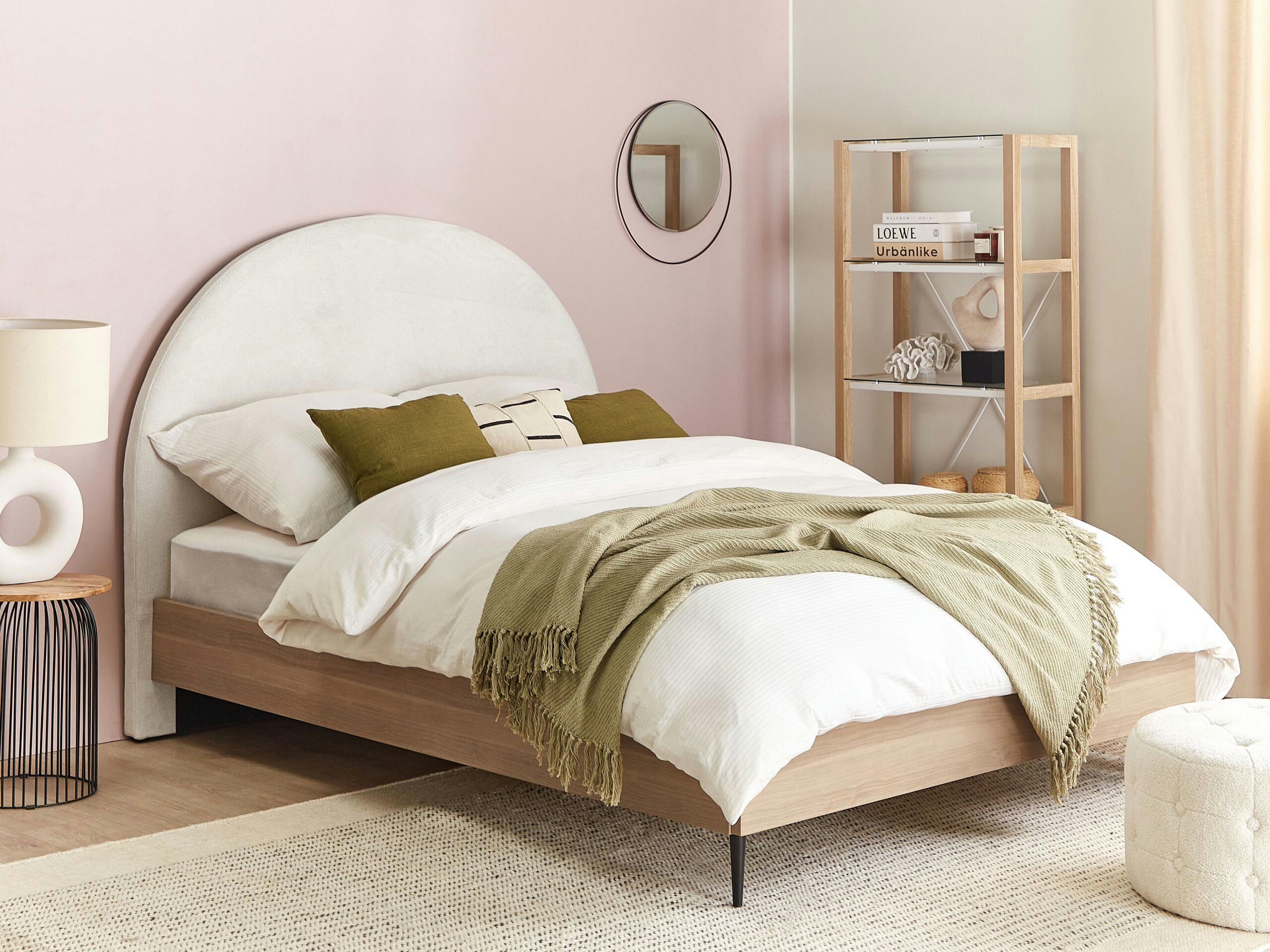 MILLAY - Lit double en tissu blanc 140x200