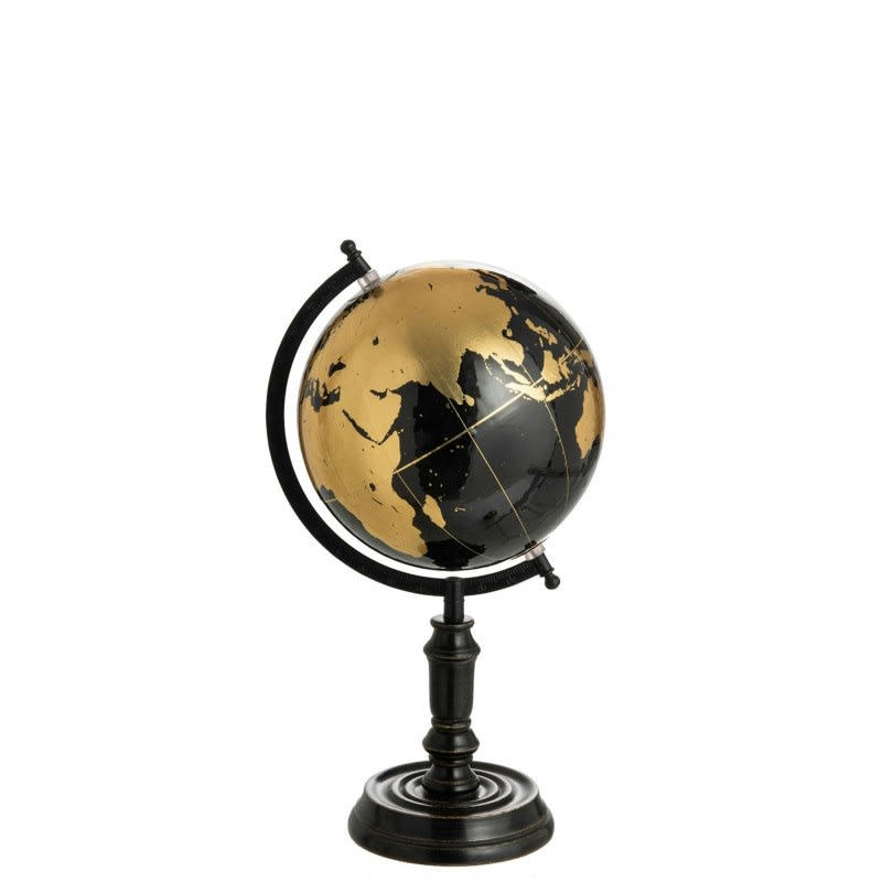 BOIS - Globe sur pied bois noir/or H41cm