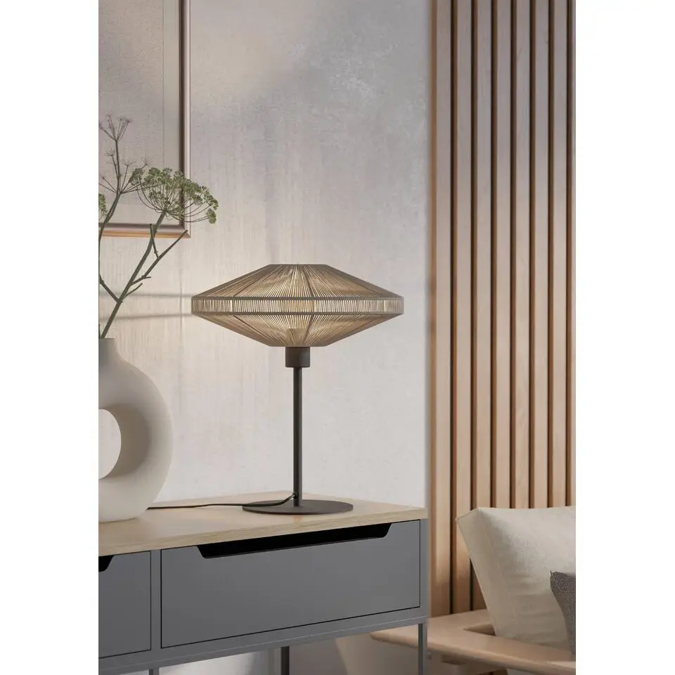 EGLO Midsumer tafellamp - E27 - H 44 cm - Zwart/Cr&egrave;me - Textiel