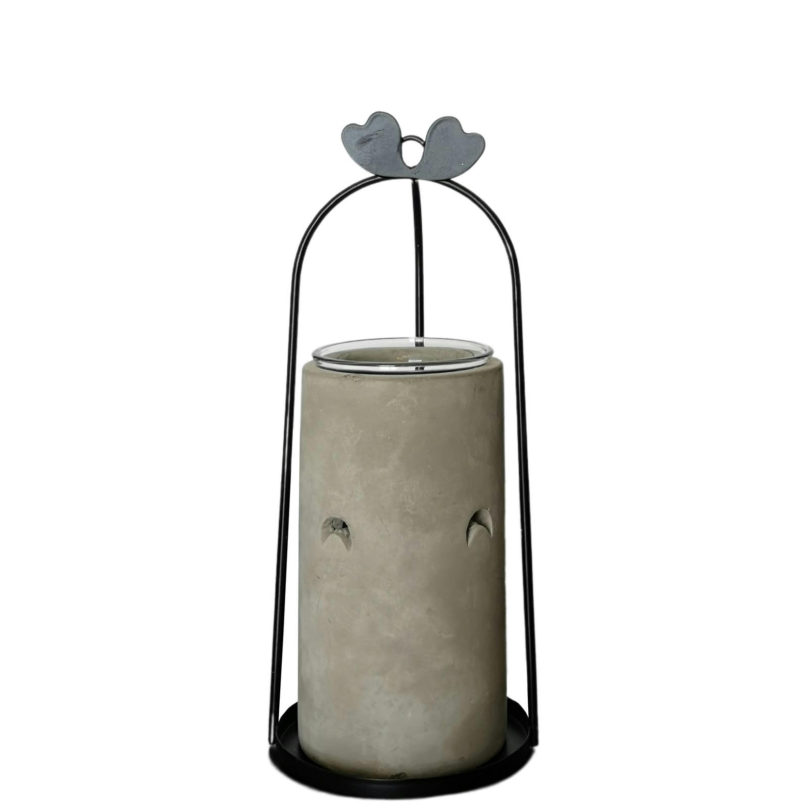 TRES - Brûle parfum en métal Cage à oiseau noir et ciment gris mat - H 21 cm
