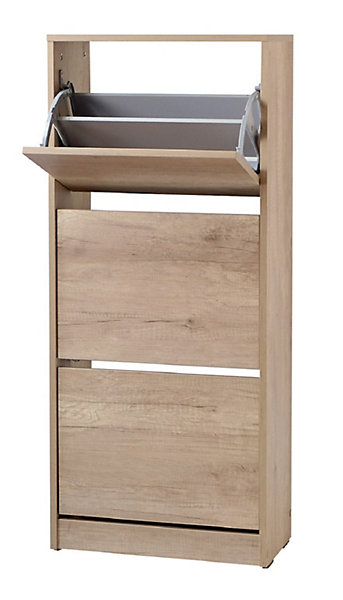 Armoire à chaussures, meuble à chaussures avec 3 portes abattantes coloris chêne cambrian - L. 51 x P. 26 x H. 119 cm