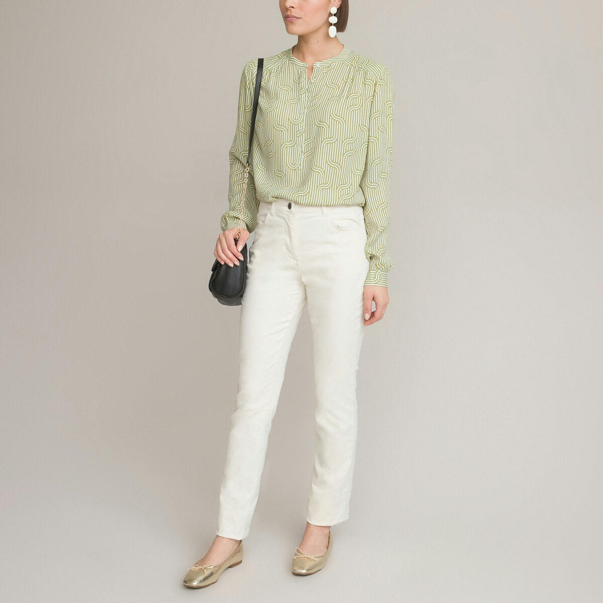 Blouse col rond imprimé graphique, manches longues