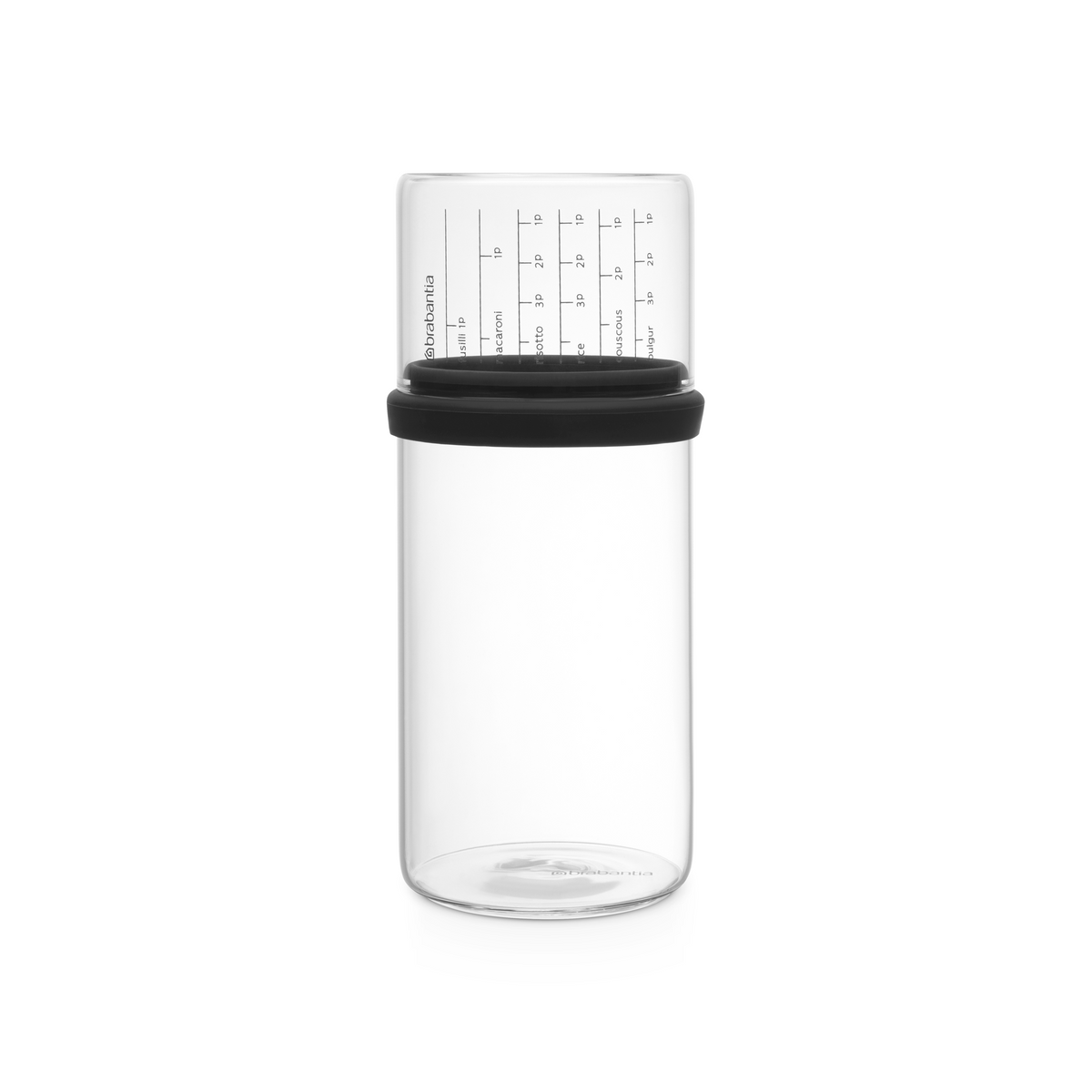 Brabantia Glazen voorraadbus met maatbeker, 1 liter - Dark Grey