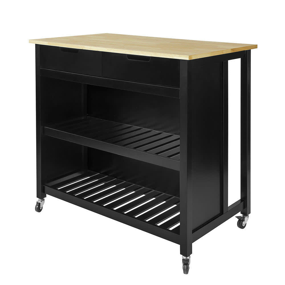 - Desserte effet bois noir à roulettes 2 tiroirs 2 étagères