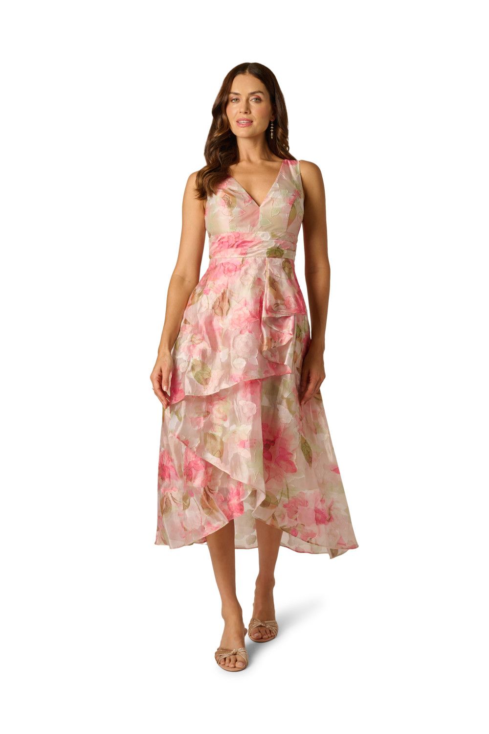 Adrianna Papell Cascade Organza Midi Dress