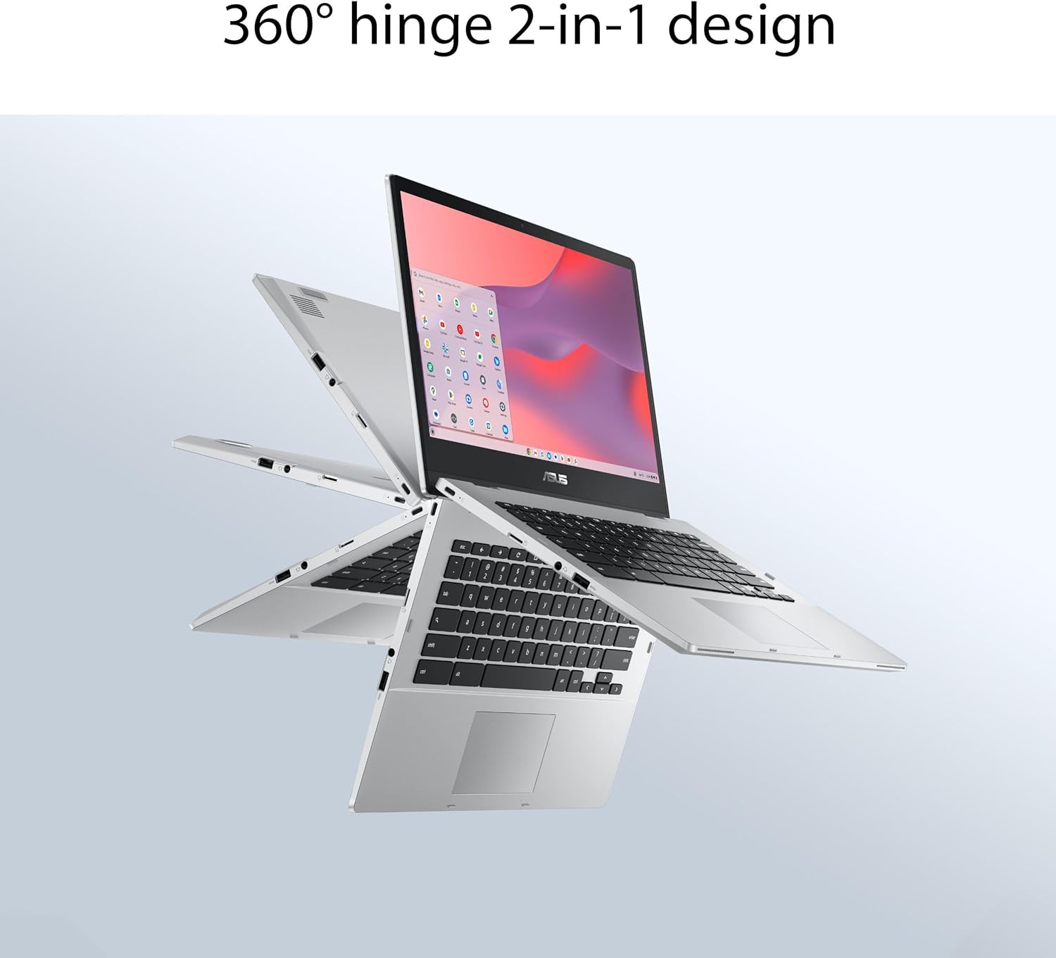 ASUS Chromebook Flip CX1 Convertible Laptop  14 FHD NanoEdge 360-degree Touchscreen  Intel Celeron N4500 Processor  128GB eMMC Storage  8GB RAM  ChromeOS  Transparent Silver  CX1400FKA-AS88FT