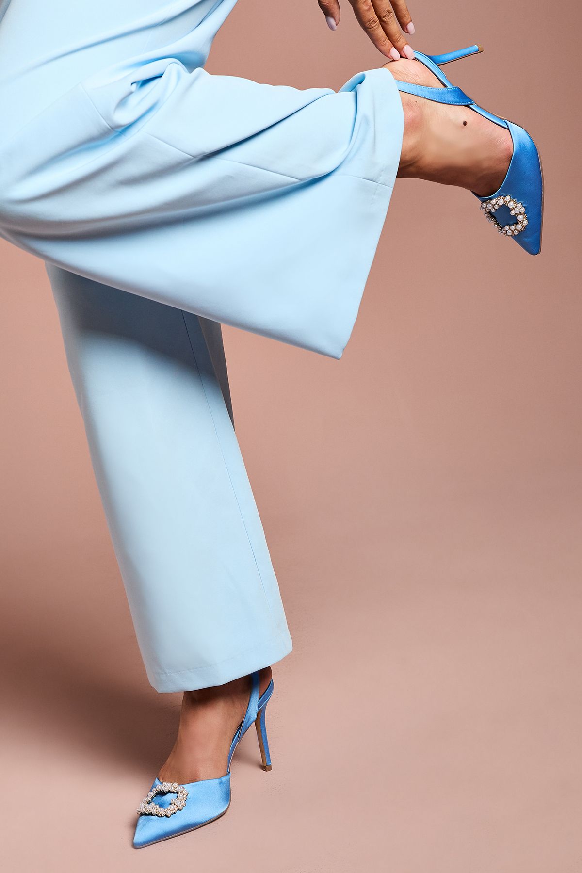 Coast Selene Satin Pearl Trim Slingback High Heel Court Shoes