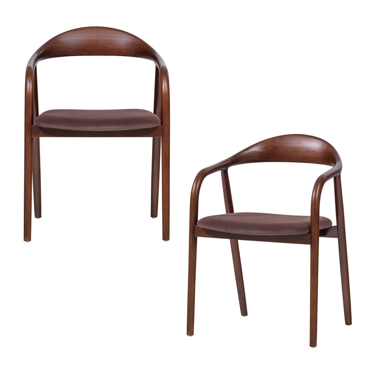 WOOOD eetkamerstoel beukenhout frame Bran - Velvet - Bruin - Set van 2 - 79x57x53