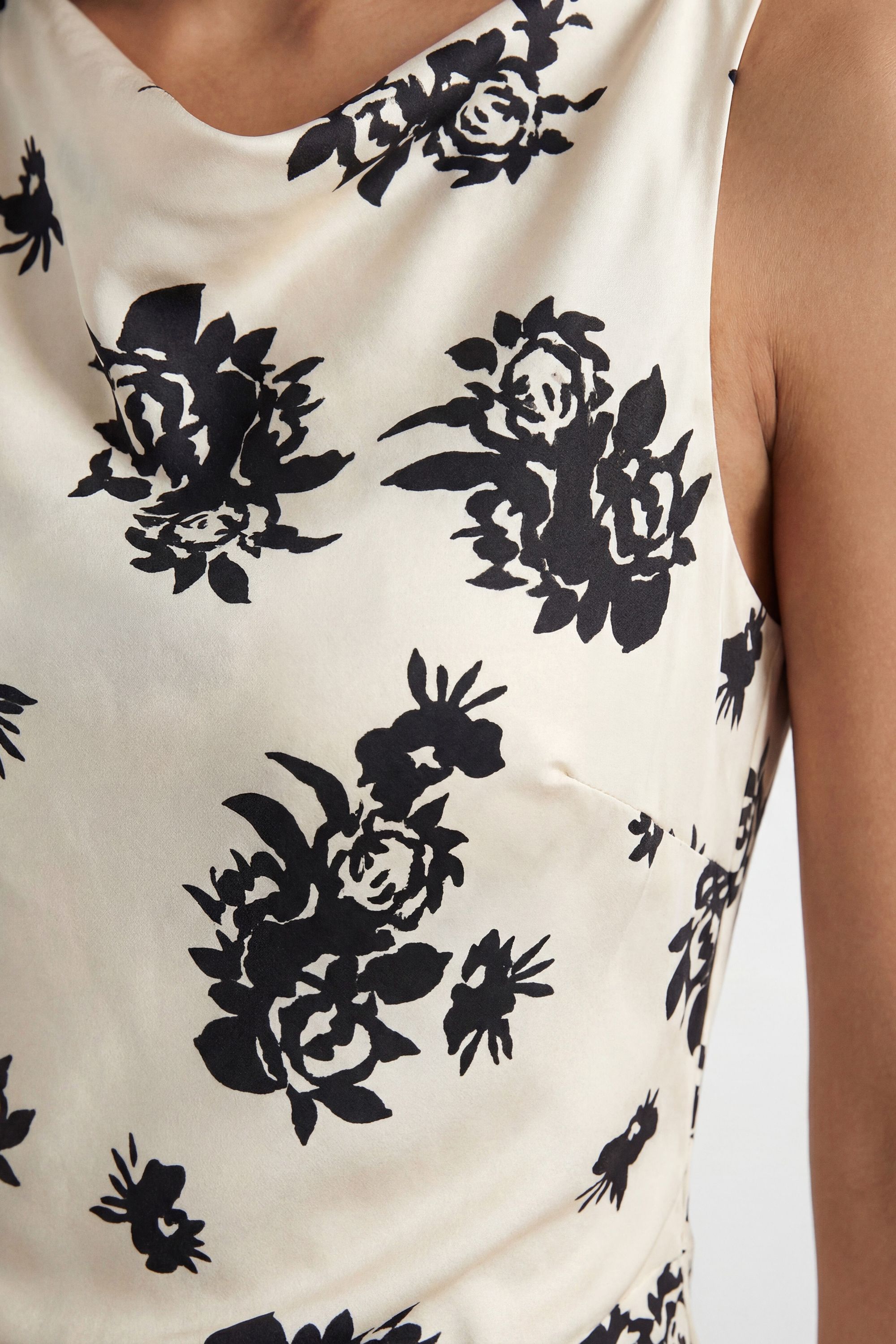 Warehouse Petite Floral Printed Racer Neck Seam Detail Bias Maxi Dress