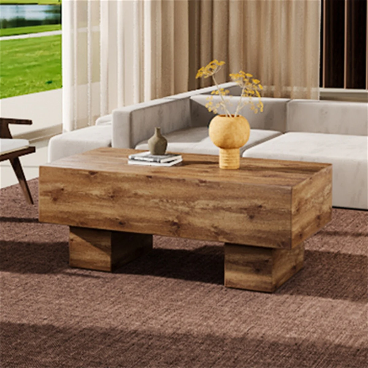 Modern Rectangular Coffee Table, Wood Color