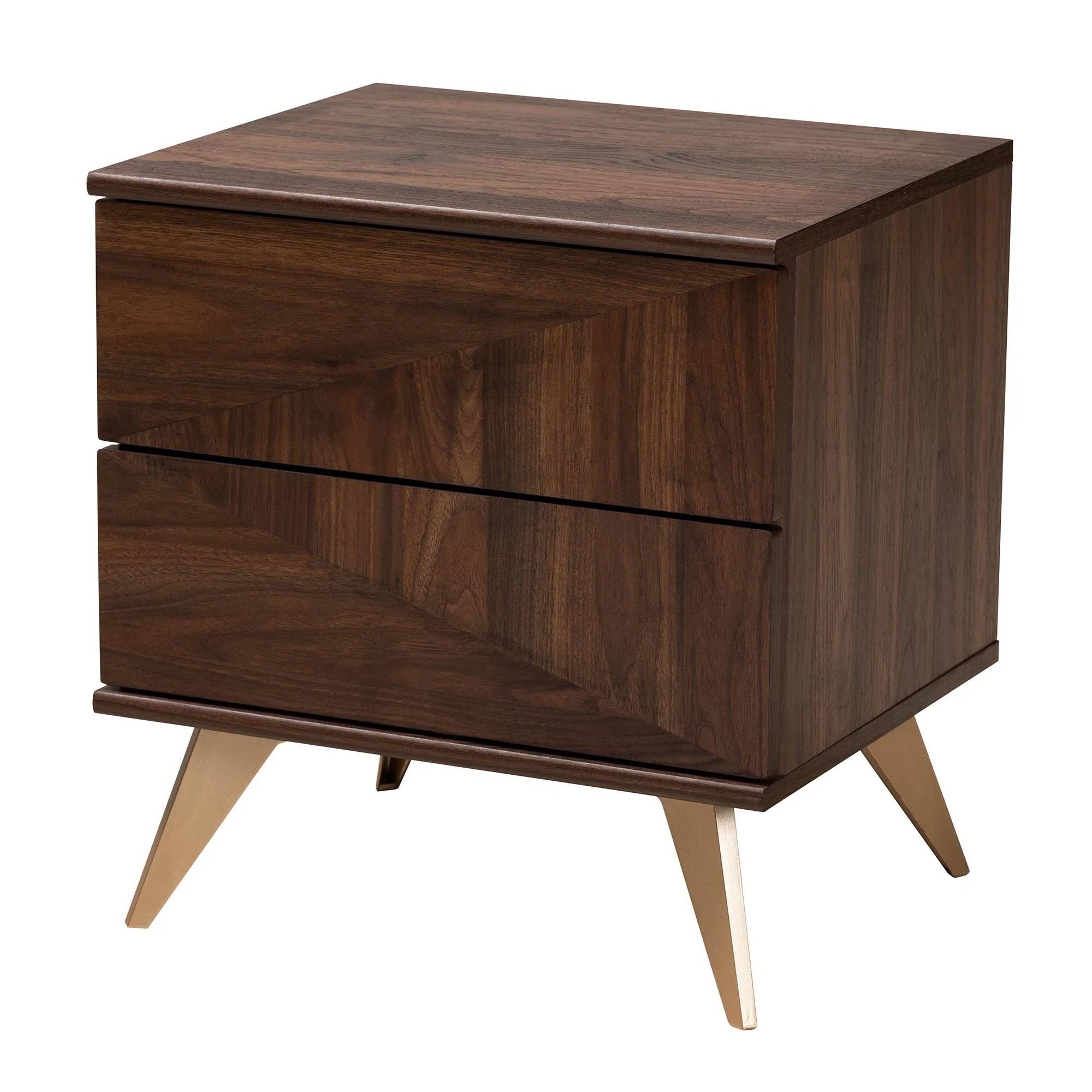 Graceland Mid-Century Modern Transitional Walnut Brown Finished Wood 2-Drawer Nightstand