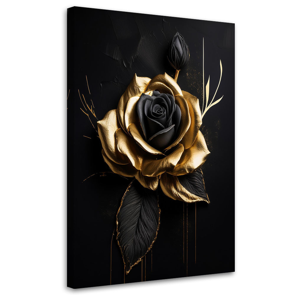 Feeby Obraz na płótnie, Złota Róża na czarnym tle 40x60