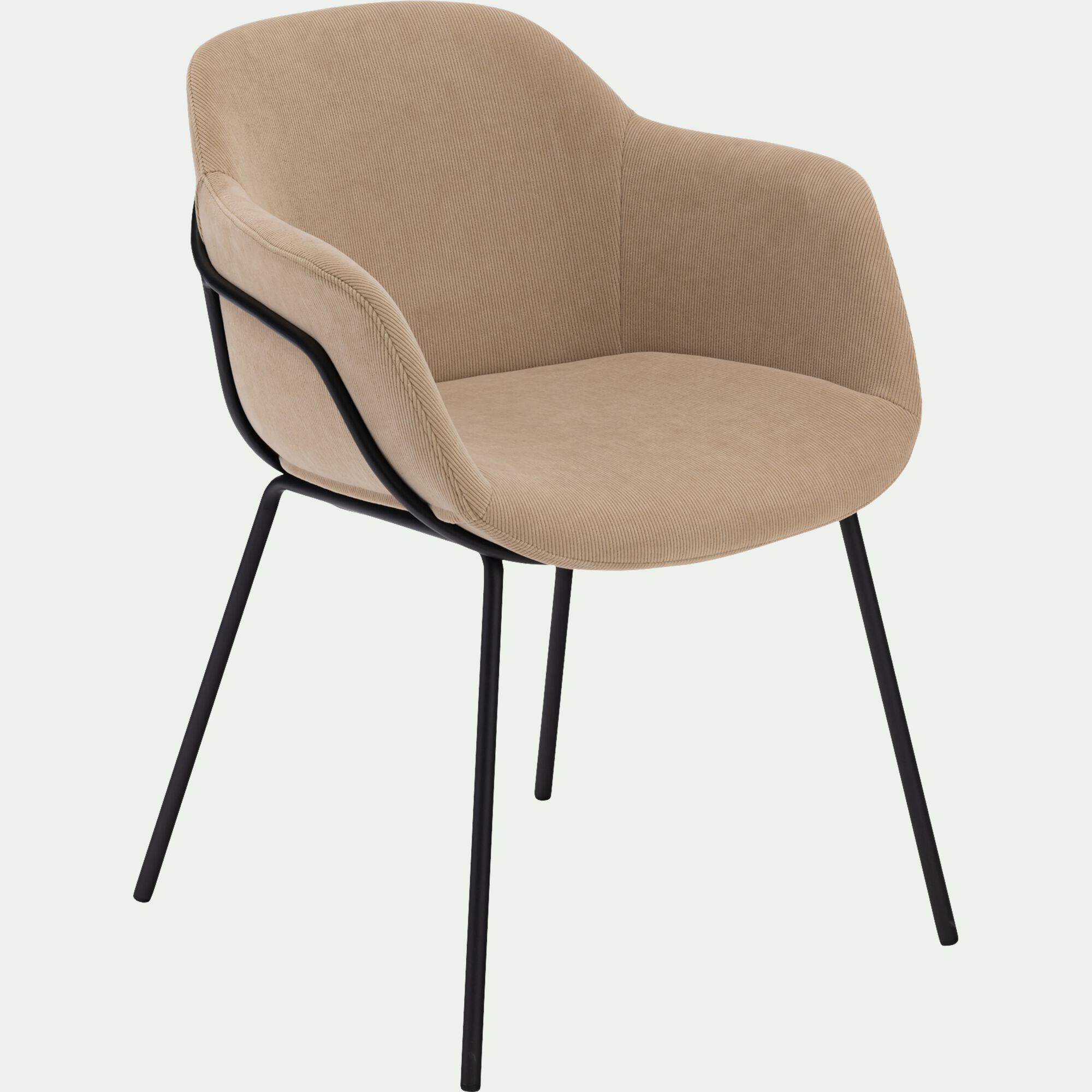 CHLOE - Chaise en velours côtelé avec accoudoirs - beige