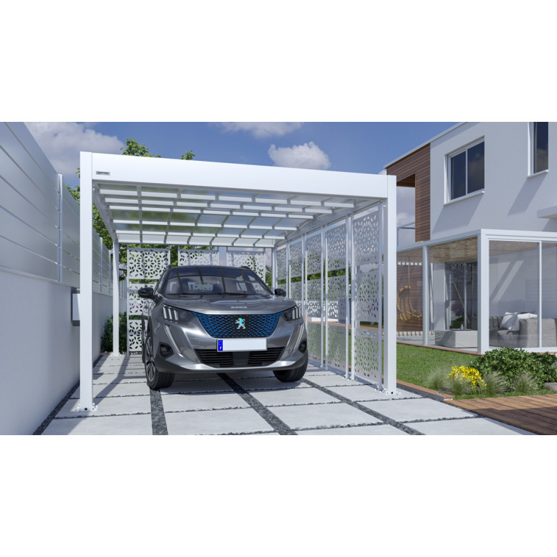 Carport en aluminium Libeccio blanc avec 8 claustras 16,6 m²