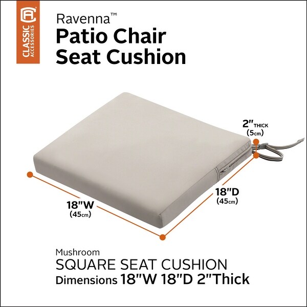 Classic Accessories Ravenna Water-Resistant Patio Chair Seat Cushion, 18 x 18 x 2 Inch