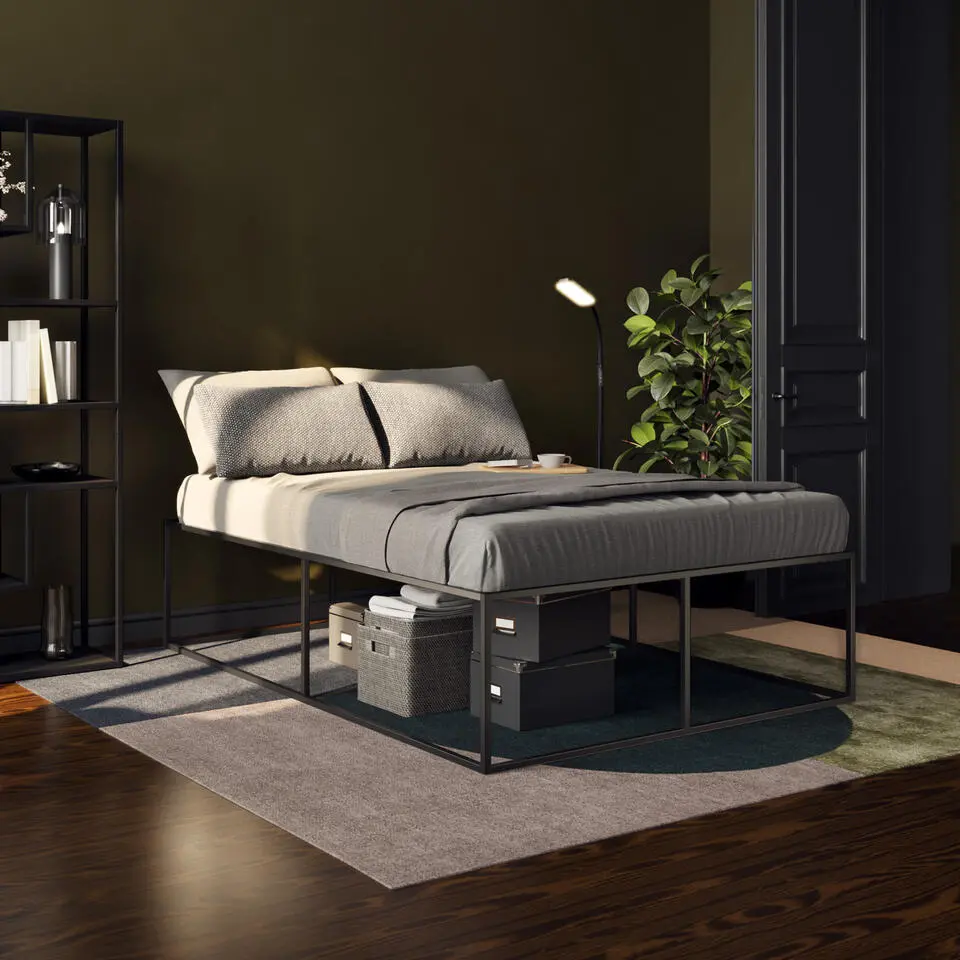 tectake Metalen bedframe Kyoto met lattenbodem, 250 kg, 140 x 200 cm, Zwart