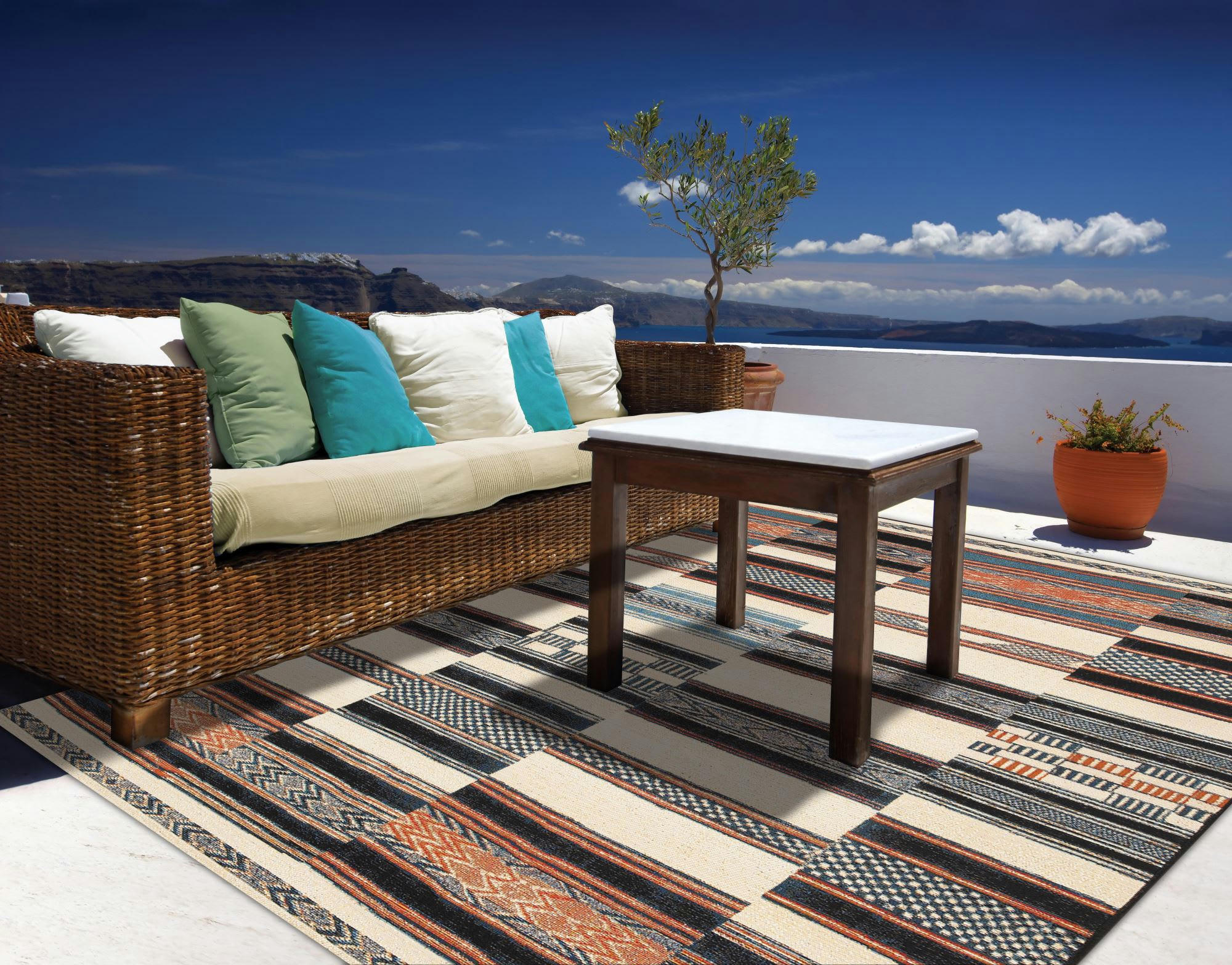 AURORA - Tapis d'extérieur tissé plat - Beige 120x180 cm