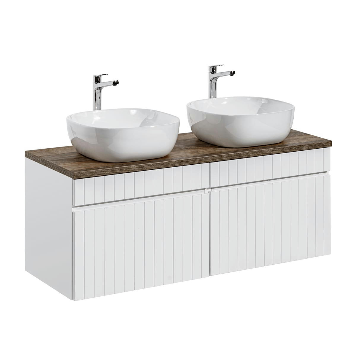 - Meuble double vasque 120cm blanc et naturel