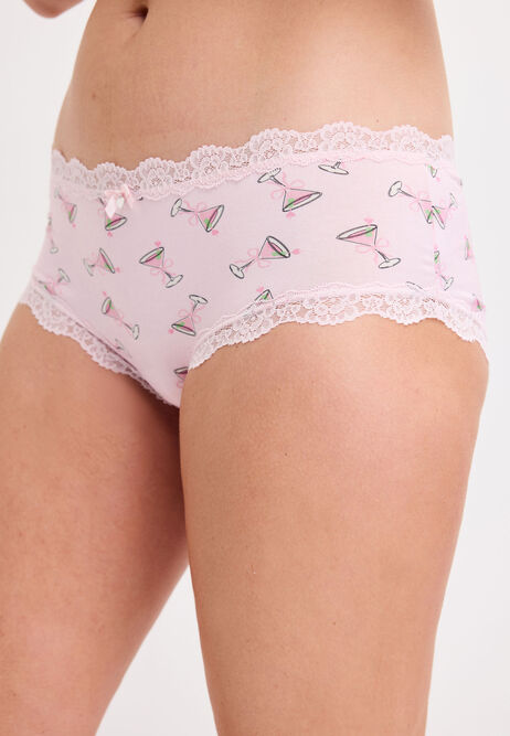 Womens Pink Drink Lace Trim Brazilian Brief